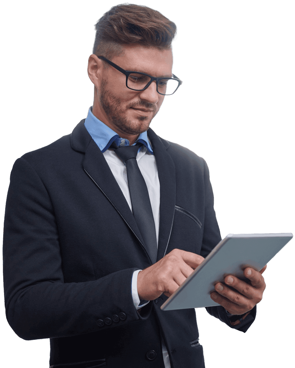 An entrepreneur named Mark is managing his finance using finzo finance on a ipad