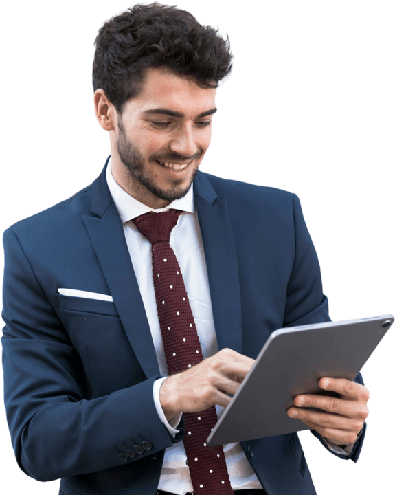 An investor named Thomas is managing his finance using finzo finance on a ipad